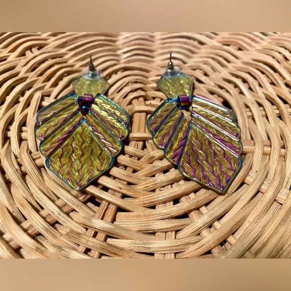 Iridescent Metal Statement Earrings - Picture 10 of 10